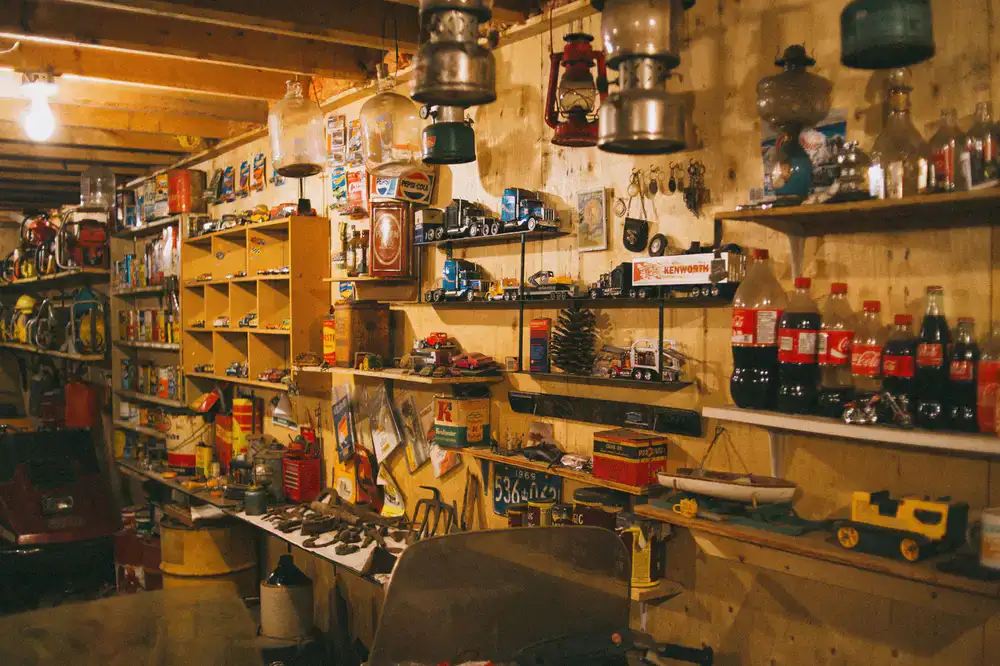 Hobby shop shelves with modelling supplies